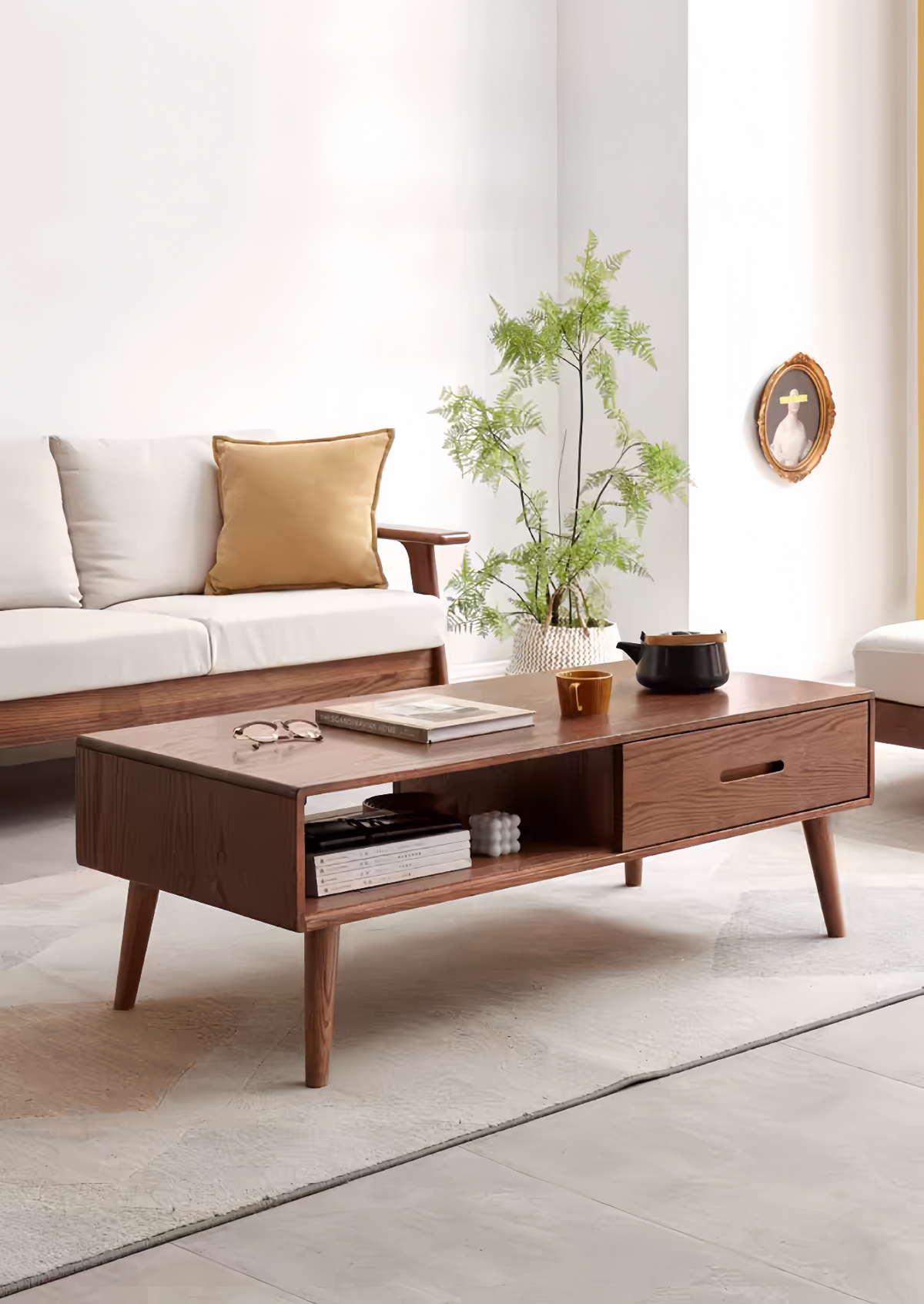 Nordic full solid wood double-drawer coffee table YS-052205