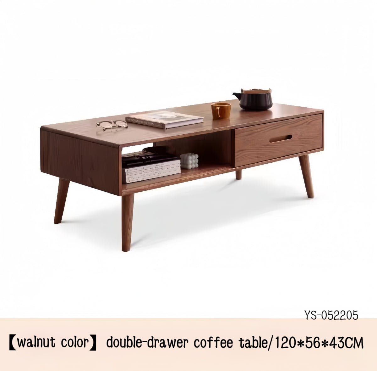 Nordic full solid wood double-drawer coffee table YS-052205