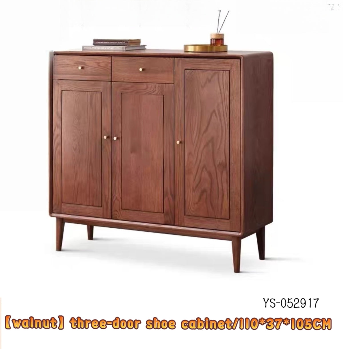 Solid wood walnut three-door shoe cabinet YS-052917