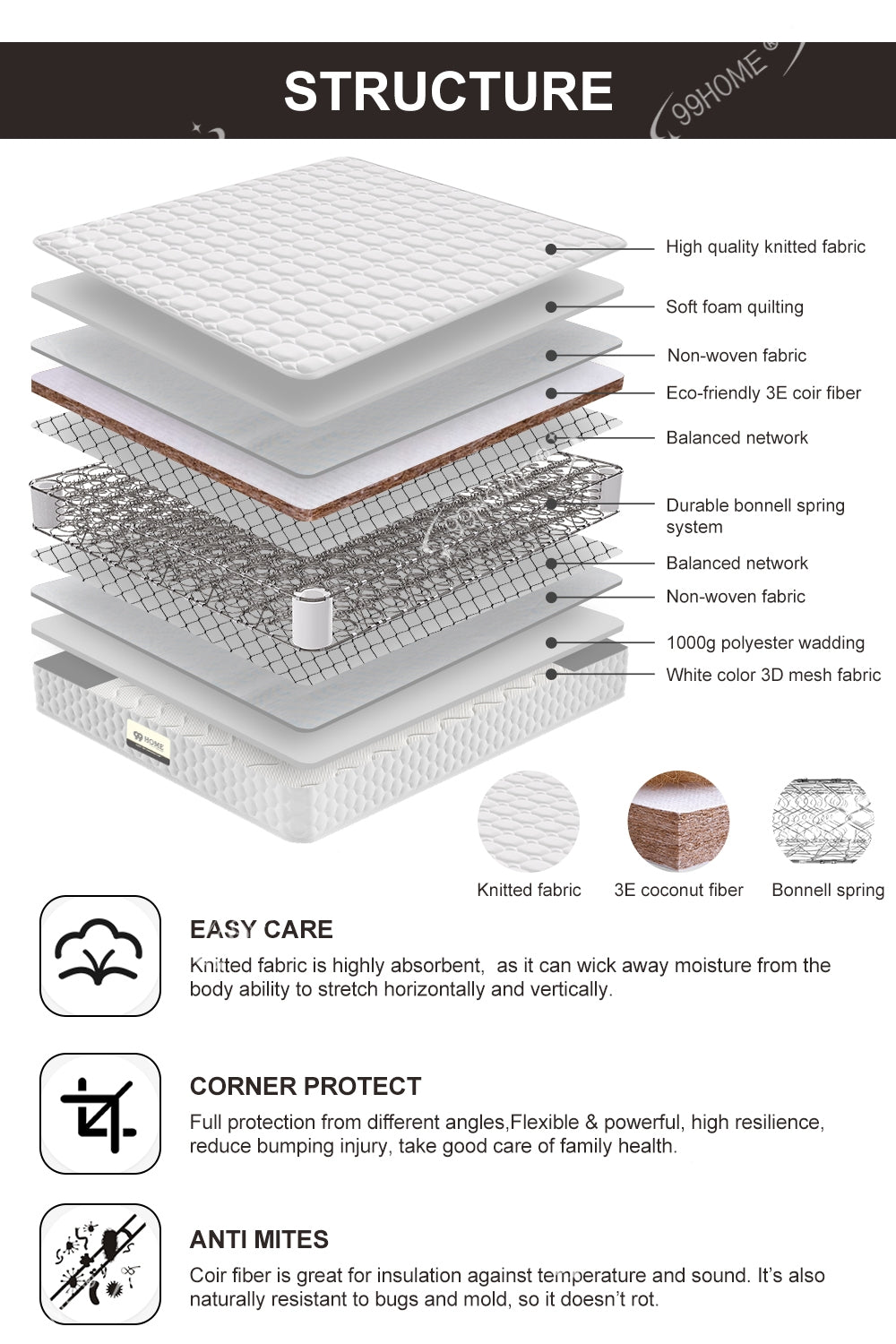 Zero-glue eco-friendly coconut palm mattress FS-Y81