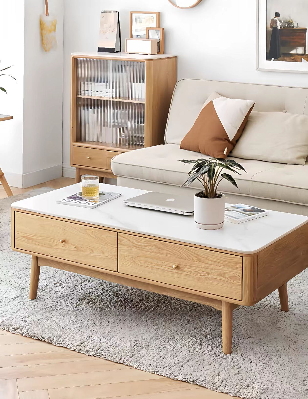 Rock slab solid wood coffee table FS_YS062008