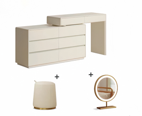 Minimalist Retractable Dressing Table with Cream-style Drawer Chest | White Dressing Desk  YS-0611820